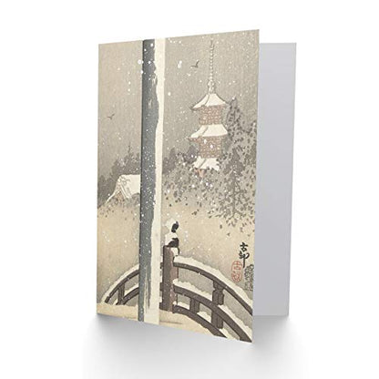 Artery8 Ohara Koson Torii Gate In The Snow Bird Japanese Fine Art Greeting Card Plus Envelope Blank Inside - color: Torii Gate Snow