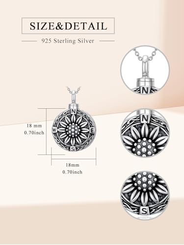 TOUPOP Tree of Life Urn Necklace for Ashes 925 Sterling Silver Cremation Jewelry Memorial Gifts Keepsake Jewelry with Funnel Filler for Women - style: 4-Sunflower