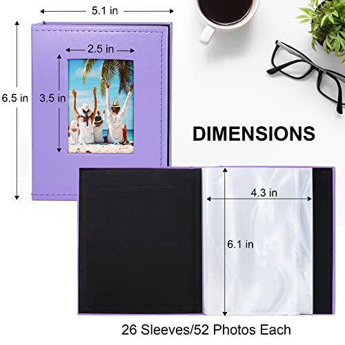 Vienrose Small Photo Album 4x6 Holds 52 Photos, 2 Pack Mini Leather Photo Album with Cover Window, Acid-Free Baby Picture Album for Wedding, Family, Travel & Gift Keepsake, Purple - color: Light Purple, size: 26 Pockets