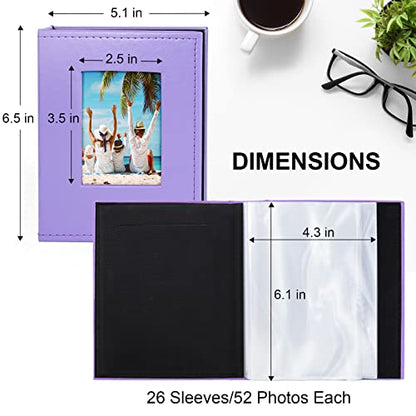Vienrose Small Photo Album 4x6 Holds 52 Photos, 2 Pack Mini Leather Photo Album with Cover Window, Acid-Free Baby Picture Album for Wedding, Family, Travel & Gift Keepsake, Purple - color: Light Purple, size: 26 Pockets