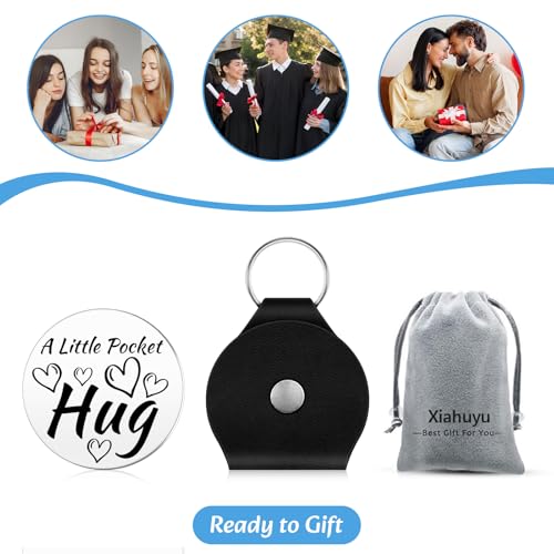 Xiahuyu Pocket Hug Token Pocket Hug Coin Holder Keychain Double Sided Coin Sympathy Memorial Gifts for Loss of Loved One Remembrance Bereavement Condolence Gift for Women Men with Leather Keychain