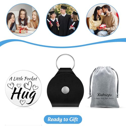 Xiahuyu Pocket Hug Token Pocket Hug Coin Holder Keychain Double Sided Coin Sympathy Memorial Gifts for Loss of Loved One Remembrance Bereavement Condolence Gift for Women Men with Leather Keychain