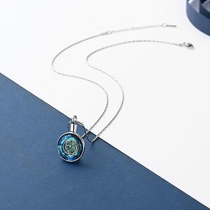 constantlife Cremation Jewelry Memorial Urn Necklace for Ashes Lucky Four-Leaf Clover Design Stainless Steel Pendant Keepsake - color: Z-Blue Crystal