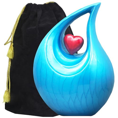 M MEILINXU Decorative Teardrop Urns for Human Ashes, Turquoise Heart, Adult | Love Urn for Women and Men, Cremation Urn Suitable for Funeral and Burial Needs with Memorial Display at Home or in a Niche