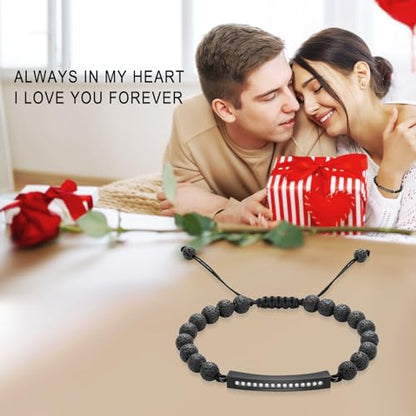 Oinsi Lava Rock Bracelet With Tube Memorial Urn Jewelry For Ashes Of Loved Ones Keepsake Cremation Bracelet Women Men Adjustable Length - color: Black (Crystal Cube)