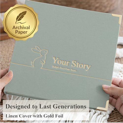 Baby Book Keepsake Boy or Girl Timeless Baby Memory Book First 5 Years for Baby Shower Gender Neutral Baby Scrapbook New Mom Gift Baby Journal from Birth to Age 5 Milestone Book Sage Green - color: Sage Green