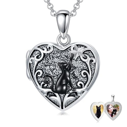 Personalized Heart Locket Necklace That Holds Pictures 925 Sterling Silver Custom Photo Lockets Necklaces Jewelry Gifts for Family Women Lover - color: Cat, style: Locket Only