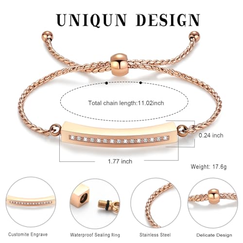 Minicremation Shiny Crystal Cremation Bracelet for Ashes for Women Cube Urn Bangle Locket Ash Holder Memorial Jewelry Bracelet Keepsake Gift - color: Rose Gold