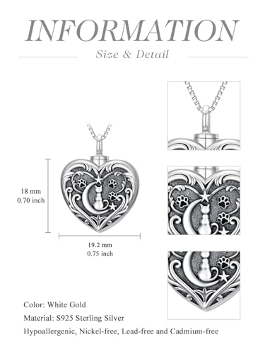 WINNICACA Cremation Jewelry for Ashes Locket Ashes Necklace Urn Necklace for Women Sterling Silver Cremation Necklace for Ashes Fine Keepsake Picture Necklace Memorial Jewelry - style: D02-Cat Urn Necklace