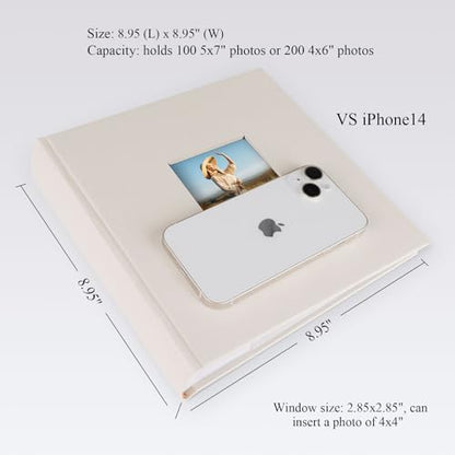 1DOT2 Photo Album with Writing Space, 100 Pages, Linen Cover, Beige - color: Beige