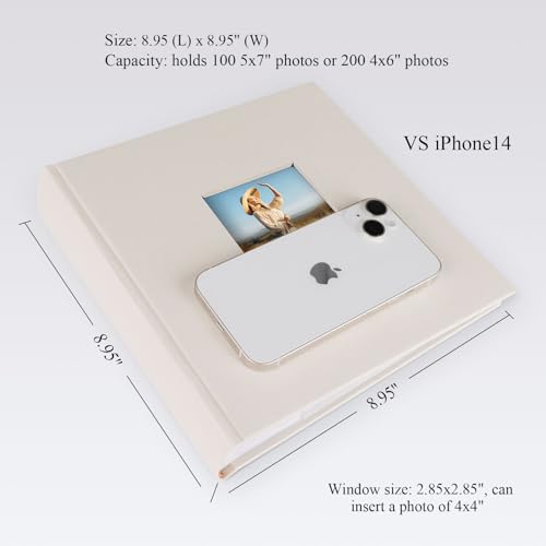 1DOT2 Photo Album with Writing Space, 100 Pages, Linen Cover, Beige - color: Beige