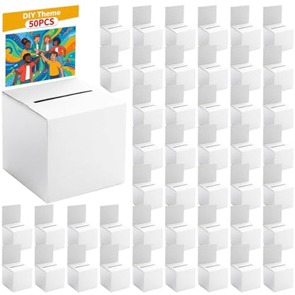50 Pack Raffle Box Ballot Box with Slot, 6 x 6 x 6 Inch White Cardboard Suggestion Box with Removable Header, for Collecting Business Card Voting Contest Fundraising Donation and Suggestion - color: White, size: 50Pack