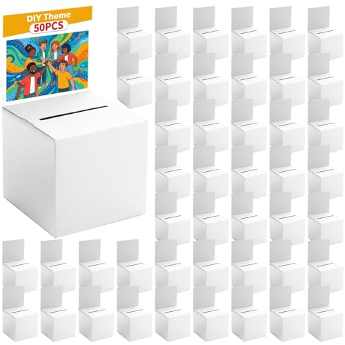 50 Pack Raffle Box Ballot Box with Slot, 6 x 6 x 6 Inch White Cardboard Suggestion Box with Removable Header, for Collecting Business Card Voting Contest Fundraising Donation and Suggestion - color: White, size: 50Pack