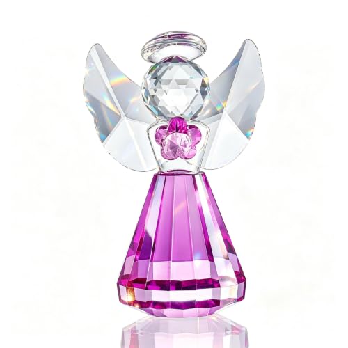 3'' Purple Crystal Guardian Angel Figurine Art Glass Angel Gifts For Women | Handmade Christmas Angel Statue Collectibles Ornaments,Christmas Thanksgiving Home Room Decor - style: Purple Angel