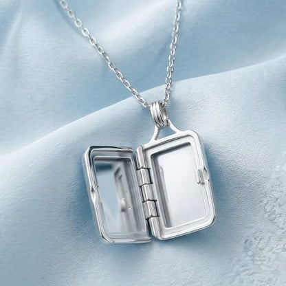 YOUFENG Love Heart Locket 14K Gold-Filled Oval Circle Rectangle Lockets that Hold Pictures Necklace for Women - color: SilverRectangle