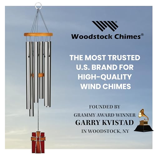 Woodstock Wind Chimes for Outside, Outdoor Decor, Garden, Patio and Front Porch Decor, (28") Memorial Sympathy Wind Chimes Amazing Grace Wind Chime Stained Glass Cross Christmas Gifts (AGS)