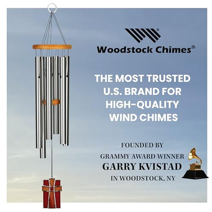 Woodstock Wind Chimes for Outside, Outdoor Decor, Garden, Patio and Front Porch Decor, (28") Memorial Sympathy Wind Chimes Amazing Grace Wind Chime Stained Glass Cross Christmas Gifts (AGS)