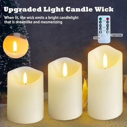 LEDHOLYT Rechargeable Flameless Candle, Flashing LED Pillar Real Wax Candle with Remote Control and Timer,Decorative Electronic Candles, 1 Set of 3 - color: White-Droplet 3Pcs