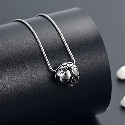Paw Print Urn Cremation Necklace for Ashes Dog Cat Pet Paw Print Animal Keepsake Memorial Charm Pendant Necklace for Men Women - color: Silver-Tree of life