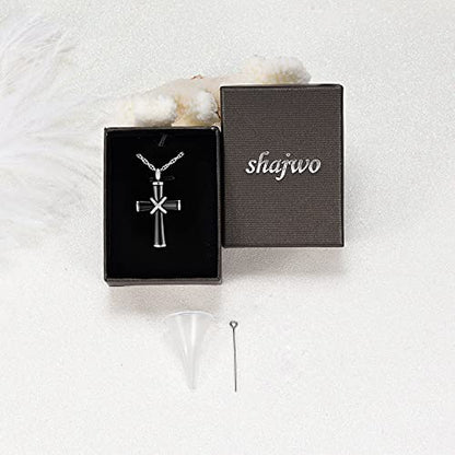 shajwo Cremation Jewelry Cross Urn Necklaces for Ashes for Women Men Urn Pendant Memorial Keepsake Ash Holder - color: 5-Black-Crystals