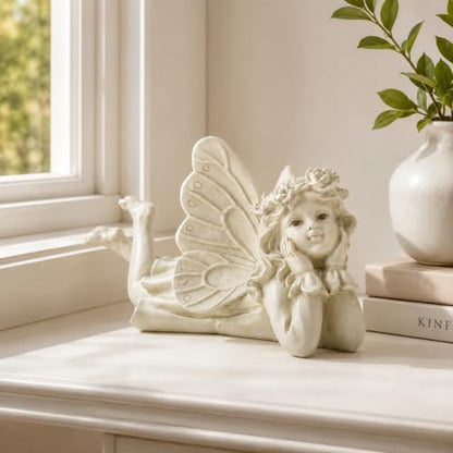 Laying Angel Garden Statue, Resin Fairy Figurine Outdoor Patio Decor | Weather-Resistant Accent For Lawns, Porches, Flower Beds And Garden Gifts - style: Angel Holding Face