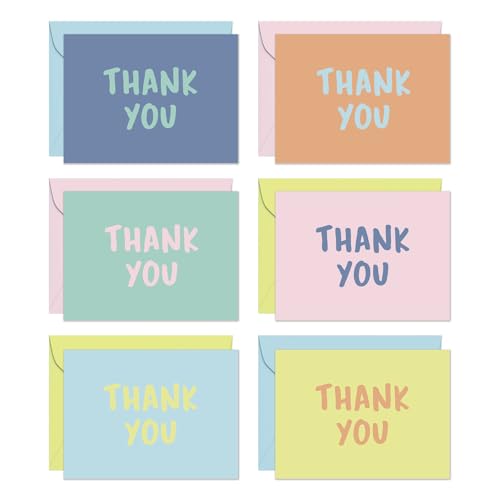 S&O Thank You Cards with Envelopes - Blank Decor sheets for Handwritten Messages -Greeting Notes and Covers Set of 24 - Assorted Thank You Cards with Stylish Color Envelopes to Mix & Match - size: 5.5 inches x 4 inches