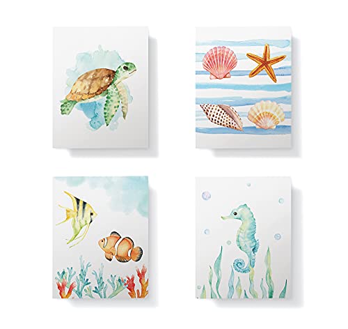 Twigs Paper Marine Thank You Cards, 12 Sea Animal Note Cards with Envelopes | Small size, blank inside, envelopes included, hand-illustrated artwork, thinking of you, bulk value set - color: Sea Animals, size: 12-Count