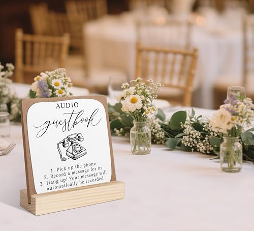 Audio Phone Guest Book Sign, Wedding Signs for Ceremony and Reception, Bridal Shower Centerpieces for Tables, Marriage Reception, Bridal Shower Party Favors, Wedding Sign with Wooden Base - color: audio guestbook1