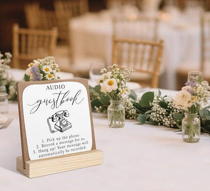 Audio Phone Guest Book Sign, Wedding Signs for Ceremony and Reception, Bridal Shower Centerpieces for Tables, Marriage Reception, Bridal Shower Party Favors, Wedding Sign with Wooden Base - color: audio guestbook1