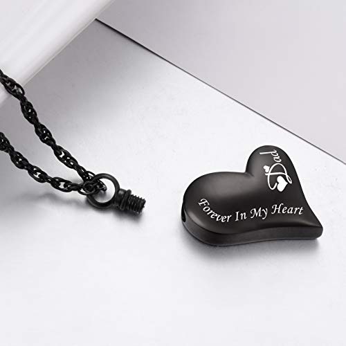 XIUDA Urn Necklace for Ashes Forever in My Heart Pendant Cremation Necklace Stainless Steel Ashes Jewelry for Dad Mom Papa Husband Wife - color: Black-Dad