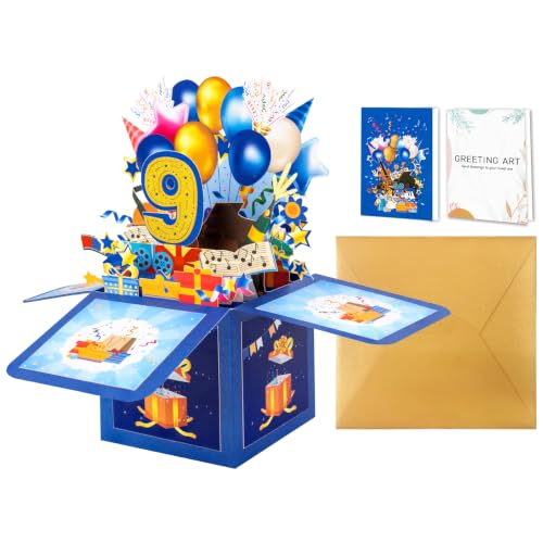 GREETING ART Happy 9th Birthday Pop Up Card for Girl Boy,9th Birthday Gift - color: 9th