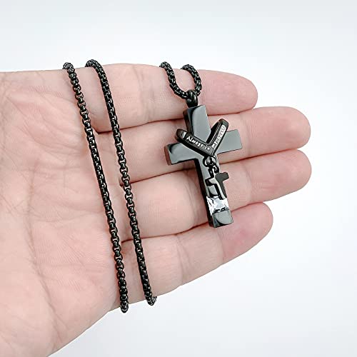 YOUFENG 3 Pieces Cremation Urn Necklaces for Ashes Keepsake Cremation Jewelry Cross Round Bar Birthstone Crystal Stainless Steel Memorial Pendant for Women Men - color: Clear Zircon