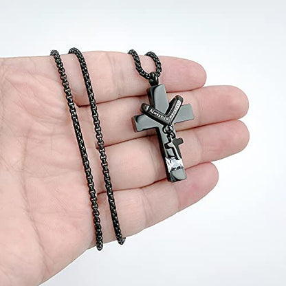 YOUFENG 3 Pieces Cremation Urn Necklaces for Ashes Keepsake Cremation Jewelry Cross Round Bar Birthstone Crystal Stainless Steel Memorial Pendant for Women Men - color: Clear Zircon