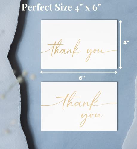 Thank You Cards with Envelopes & Stickers, Matte Gold Foil Cards Bulk Pack of 100, 4x6 Inch Minimalistic Design, Suitable for Business, Wedding, Small Business, Graduation, Bridal Shower, Funeral | 4 x 6 Inches with Stickers, 100 Gold Foil Cards, For Busi