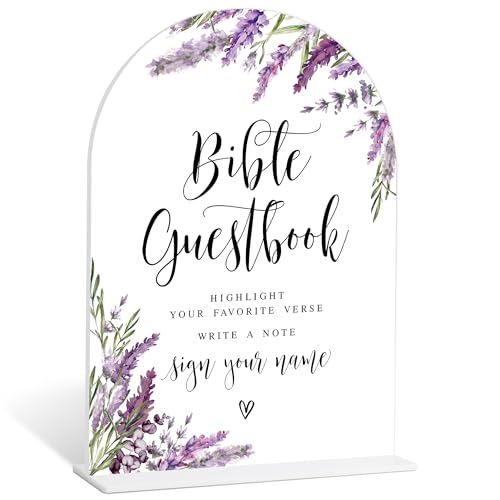 Bible Guest Book Sign, Lavender Wedding Centerpieces for Tables, Guest Book Alternatives, Bridal Shower Decorations, Acrylic Table Signs with Base for Wedding Reception and Bridal Party Decor, 2L - color: Bible Guest Book Wedding Sign-38