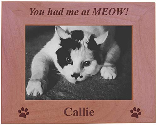 You had me at MEOW! - Custom Engraved Wood Picture Frame - Add your cats name (8x10 Horizontal) - size: 8x10 Horizontal