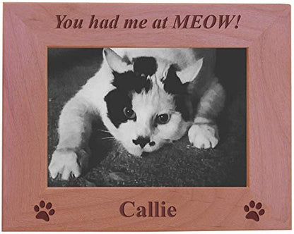 You had me at MEOW! - Custom Engraved Wood Picture Frame - Add your cats name (8x10 Horizontal) - size: 8x10 Horizontal