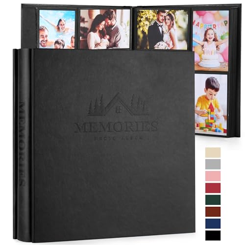 DazSpirit 4x6 Photo Album, 600 Pockets, Leather Cover, Slip-In Pages | Embossed Leather Cover, Extra-Large Memory Book for Wedding, Baby, Anniversary and Family Photos, Black - color: Black