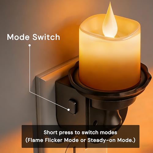 L LOHAS LED Flameless Candle Night Light, Flicker Night Lights Plug in - color: Charcoal-Amber
