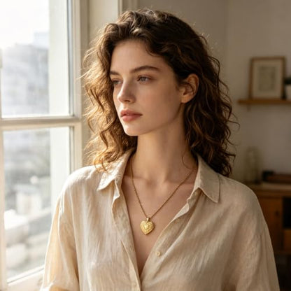 Stainless Steel Photo Locket Necklace for Women, 3mm Box Chain, Personalized Picture Holder Pendant, Waterproof Hypoallergenic Sentimental Jewelry Gift - color: Lace Edge Heart Gold