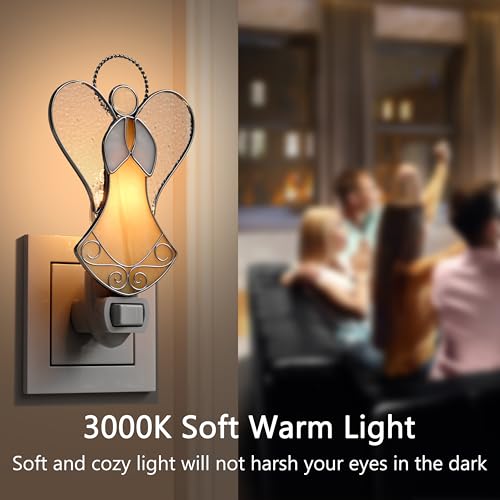 Stained Glass Guardian Angel Night Lights Plug in,Yellow Color - color: Angel Night Light-Yellow