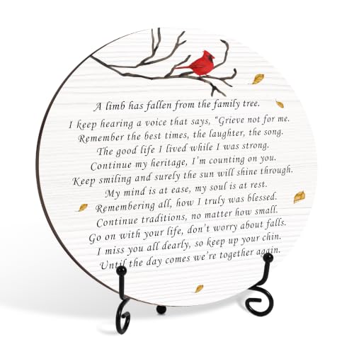 Memorial Gifts for Loss of Loved One, A Limb Has Fallen from The Family Tree Sympathy Plaque with Iron Stand, Remembrance Keepsake Table Decor for Loss of Mother Father- B02 - color: Red Cardinal