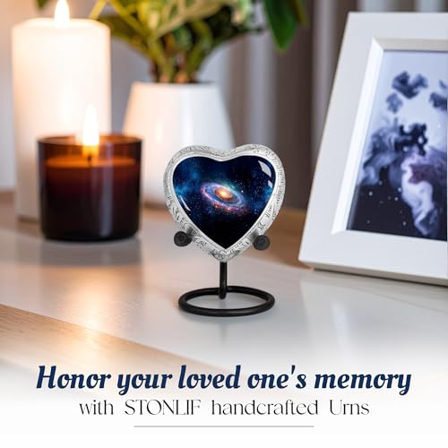 Deep Cosmos Heart Keepsake Cremation Urn for Human Ashes – Small Aluminum Memorial Burial Urn for Men & Women, Decorative Display - size: Small Heart