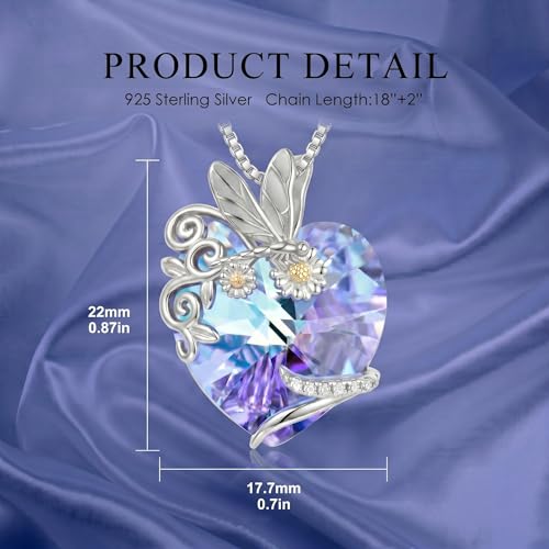 Dove/Hummingbird/Red Cardinal/Dragonfly/Butterfly Necklace 925 Sterling Silver Turquoise/Opal/MoonStone/Crystal/Malachite Bird Necklace Dove Pendant Jewelry for Women Men - color: Dragonfly Crystal