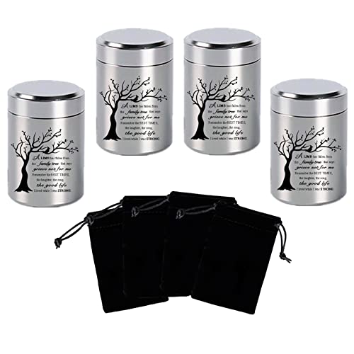 2.7 inch Small Urns for Ashes - Set of 4, Aluminium Mini Urns, Cremation Urns for Human Ashes, Ashes Holder, Small Keepsake urns-A Limb has Fallen from The Family Tree, Silver - size: Tree-Silver
