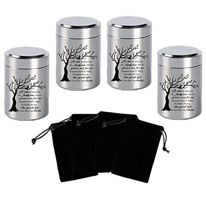 2.7 inch Small Urns for Ashes - Set of 4, Aluminium Mini Urns, Cremation Urns for Human Ashes, Ashes Holder, Small Keepsake urns-A Limb has Fallen from The Family Tree, Silver - size: Tree-Silver