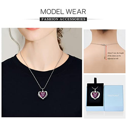 Imrsanl Cremation Jewelry for Ashes Pendant - Crystal Heart Urn Necklace with Mini Keepsake Urn Memorial Ash Jewelry - color: Wings-Purple