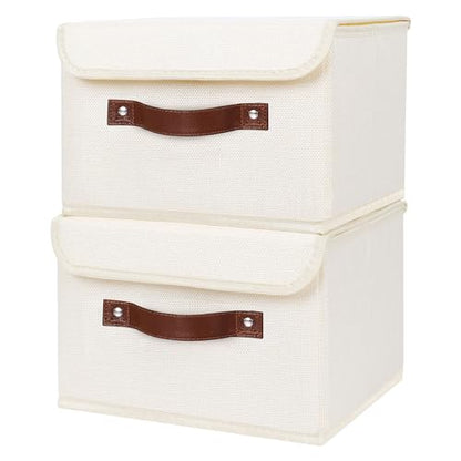 ANMINY Fabric Storage Box Bins with Lids, Beige, 10"x8"x7", 2 Pack - color: Beige, size: Small (Pack of 2)