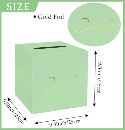 HEIPINIUYE Sage Green Wedding Card Box with Gold Foil 9.8" x 9.8" Green Large Gift Card Box for Party Wedding Reception Graduation Birthday Baby Shower Cardboard Raffle Envelope Box with Slot - color: Sage Green Card Box with Gold Foil
