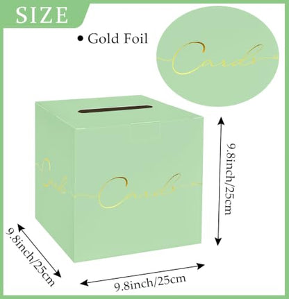 HEIPINIUYE Sage Green Wedding Card Box with Gold Foil 9.8" x 9.8" Green Large Gift Card Box for Party Wedding Reception Graduation Birthday Baby Shower Cardboard Raffle Envelope Box with Slot - color: Sage Green Card Box with Gold Foil